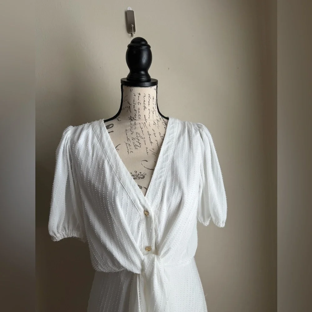 Michael Kors Ivory Textured Tie-Front Maxi Dress
